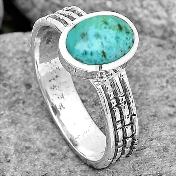 Earth Art hand crafted artisan Jewelry - Genuine Azurite Chrysocolla Gemstone ring size 8